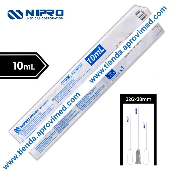 Jeringa hipodérmica desechable de 10 ml con aguja 22G — 1 pza