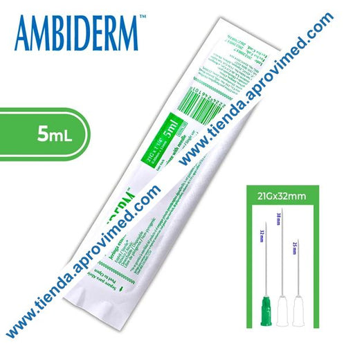 Jeringa hipodérmica desechable 5 ml con aguja verde de 21G