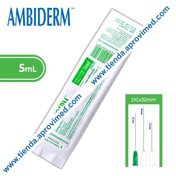 Jeringa hipodérmica desechable 5 ml con aguja verde de 21G