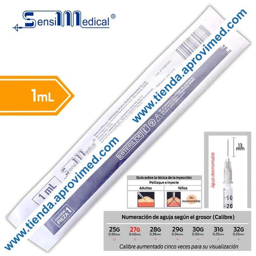 Jeringa desechable para insulina con aguja desmontable — 1 ml