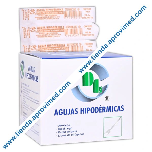 Agujas hipodérmicas desechables ultra cortas — Caja 100 pzs