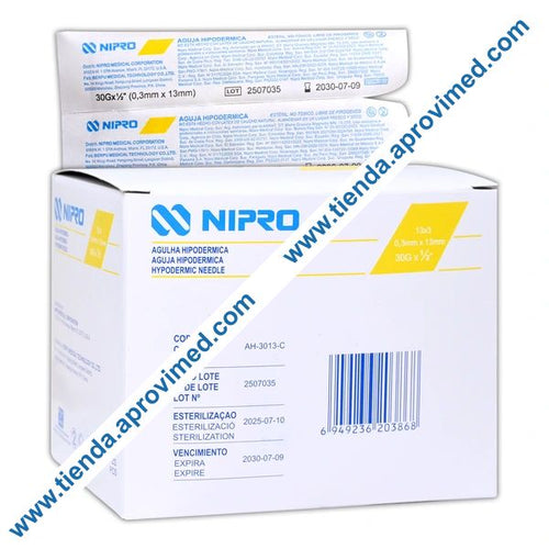 Aguja hipodérmica ultra corta 30 G — Caja con 100 piezas