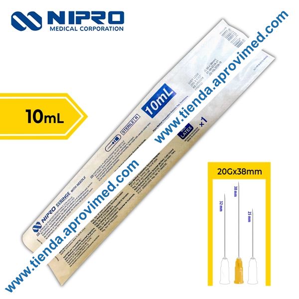 Jeringa hipodérmica desechable con aguja 20G — 10 ml