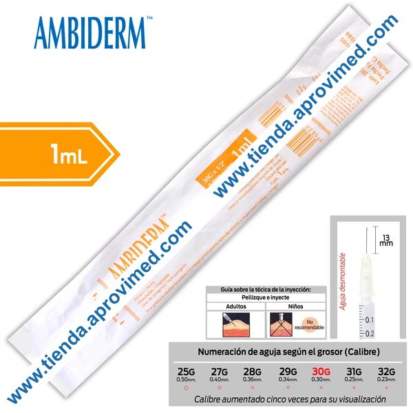 Jeringa desechable para insulina con aguja desmontable — 1 ml
