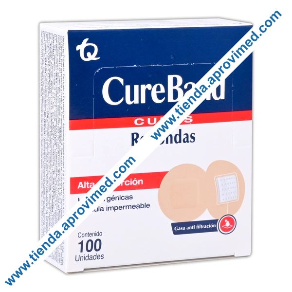 Venditas redondas CUREBAND para heridas menores — Caja con 100 pzas