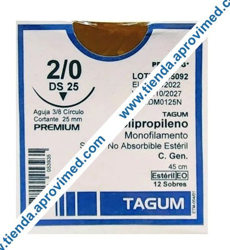 Sutura quirúrgica de polipropileno no absorbible — Calibre 2/0