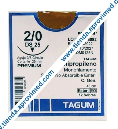 Sutura quirúrgica de polipropileno no absorbible — Calibre 2/0
