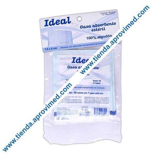 Gasa estéril absorbente Ideal 7.5x5 cm — Bolsa con 10 piezas