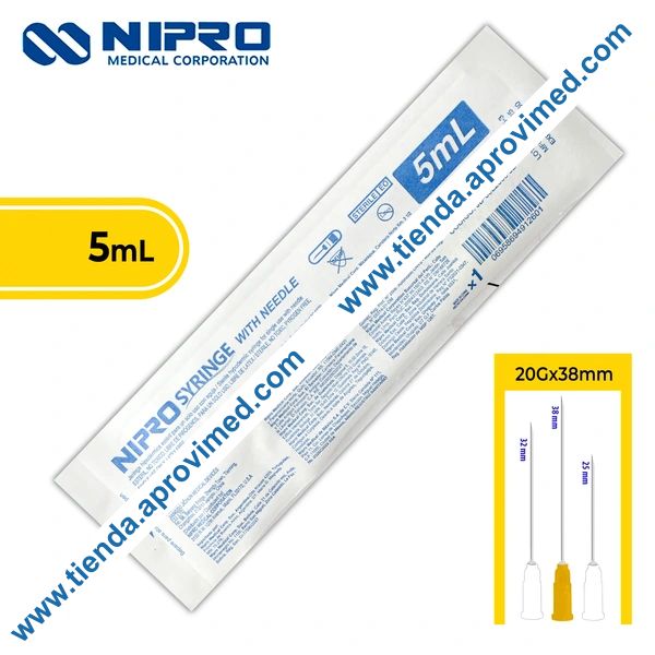 Jeringa hipodérmica desechable de 5 ml con aguja de 20G