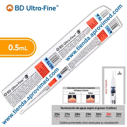 Jeringa de insulina 0.5 ml con aguja integrada 31G