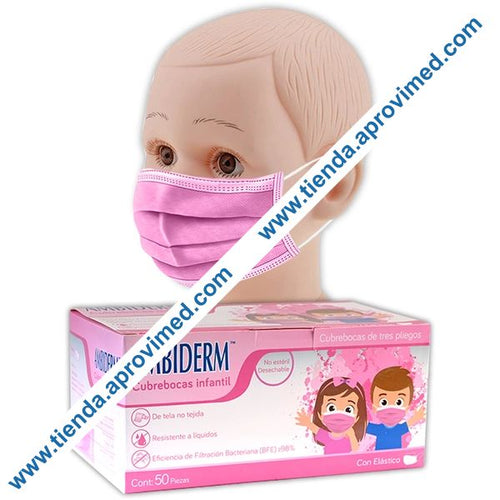 Cubrebocas quirúrgico infantil desechable — Caja 50 piezas color rosa