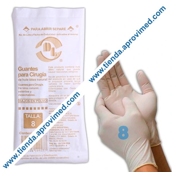 Guantes de látex estériles para cirugía — Talla 8, par