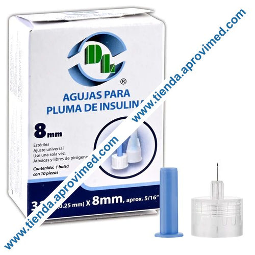 Agujas para pluma de insulina 31G x 8mm — Caja 10 pzas