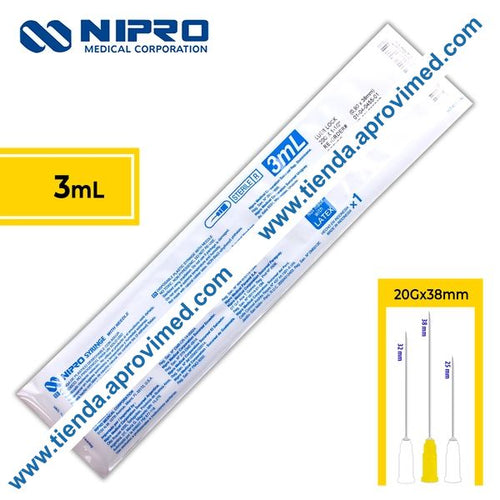 Jeringa hipodérmica de 3 ml con aguja de 20G — 1 pieza