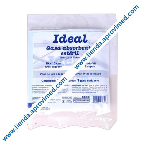 Gasa estéril absorbente Ideal 10x10 cm — Paquete 10 piezas