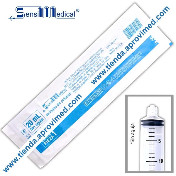 Jeringa sin aguja de 20 ml con sistema Luer Lock