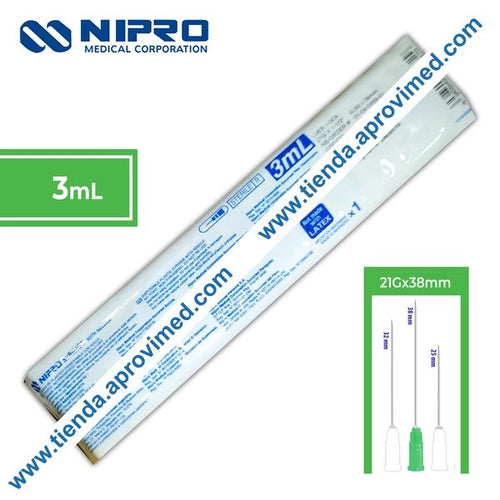 Jeringa hipodérmica desechable de 3 ml con aguja de 21G — 1 pieza