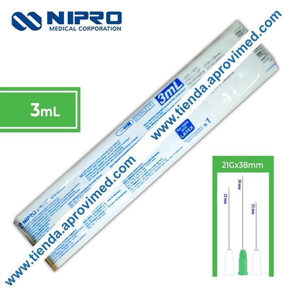 Jeringa hipodérmica desechable de 3 ml con aguja de 21G — 1 pieza